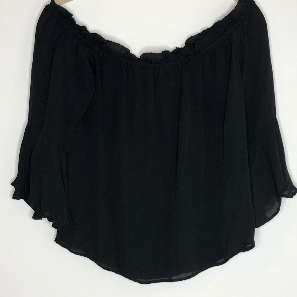 J. Crew black silk off the shoulder blouse
